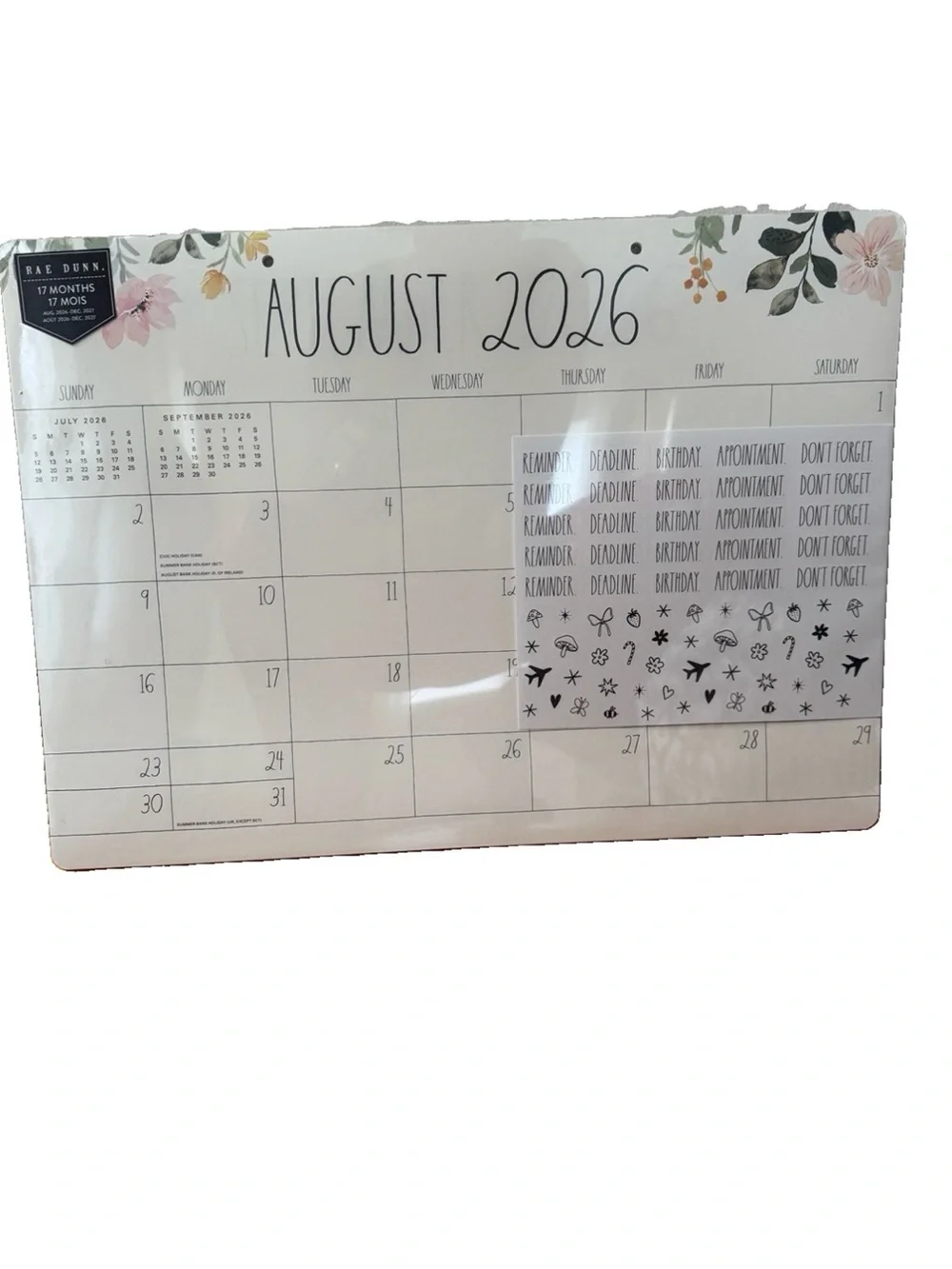 2027 Rae Dunn Desk Blotter Planner Calendar 17 Month August’06-Dec.2027 Floral
